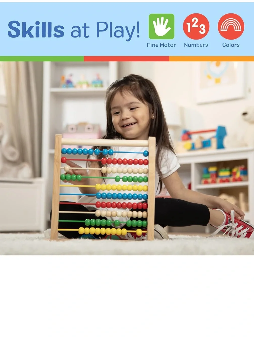Melissa & Doug Wooden Colorful Bead Abacus - Red Blue Green Yellow Natural